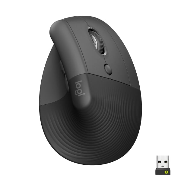 Logitech Lift Vertical Ergonomic Mouse Wireless Bluetooth or Logi Bolt USB Receiver Quiet Clicks 4 Buttons Graphite